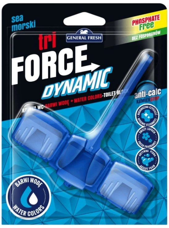 Pakabinamas tualeto valiklis General Fresh Tri Force Dynamic, 45 g, jūrinio kvapo