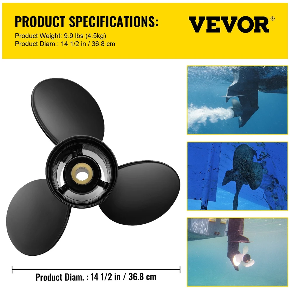 VEVOR 14 ½″ × 19″ aliumininis 3‑menčių propeleris – dešinės sukimosi, 60–140 AG varikliams