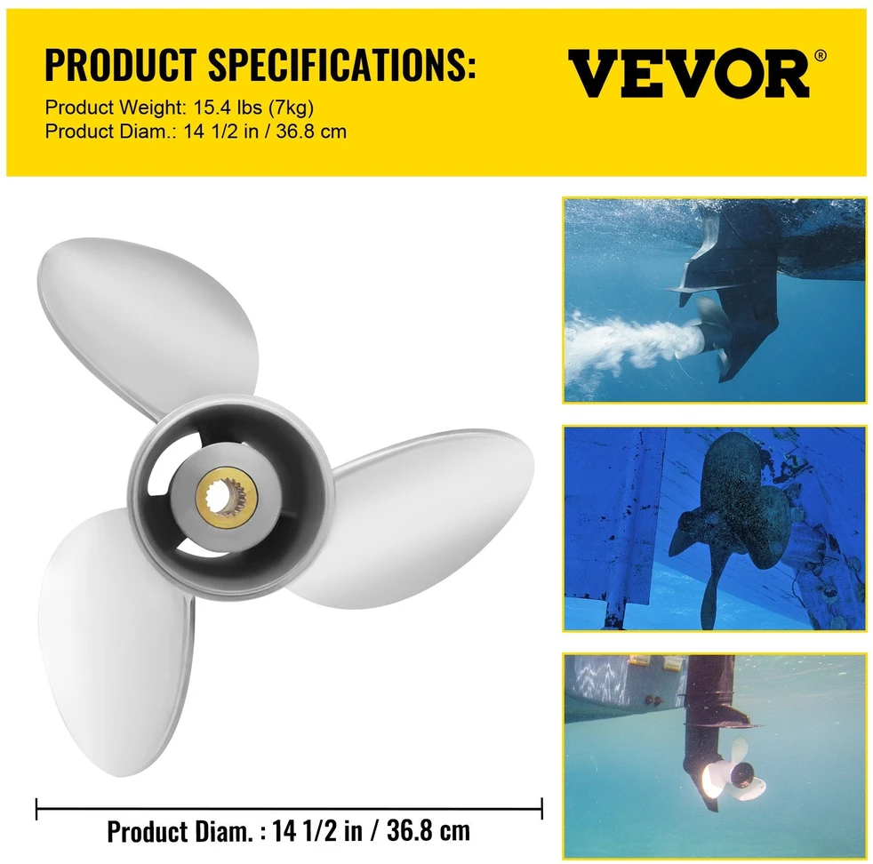 VEVOR 14 ½″ × 21″ (≈36,8 cm × 53,3 cm) aliumininis 3‑menčių propeleris – dešinios sukimosi krypties, tinkamas 90–300 AG varikliams