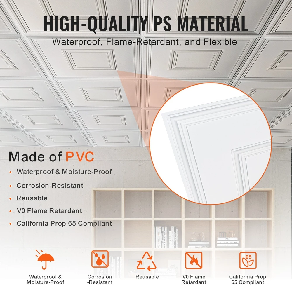VEVOR 12 vnt. PVC lubų plokštės 61x61 cm