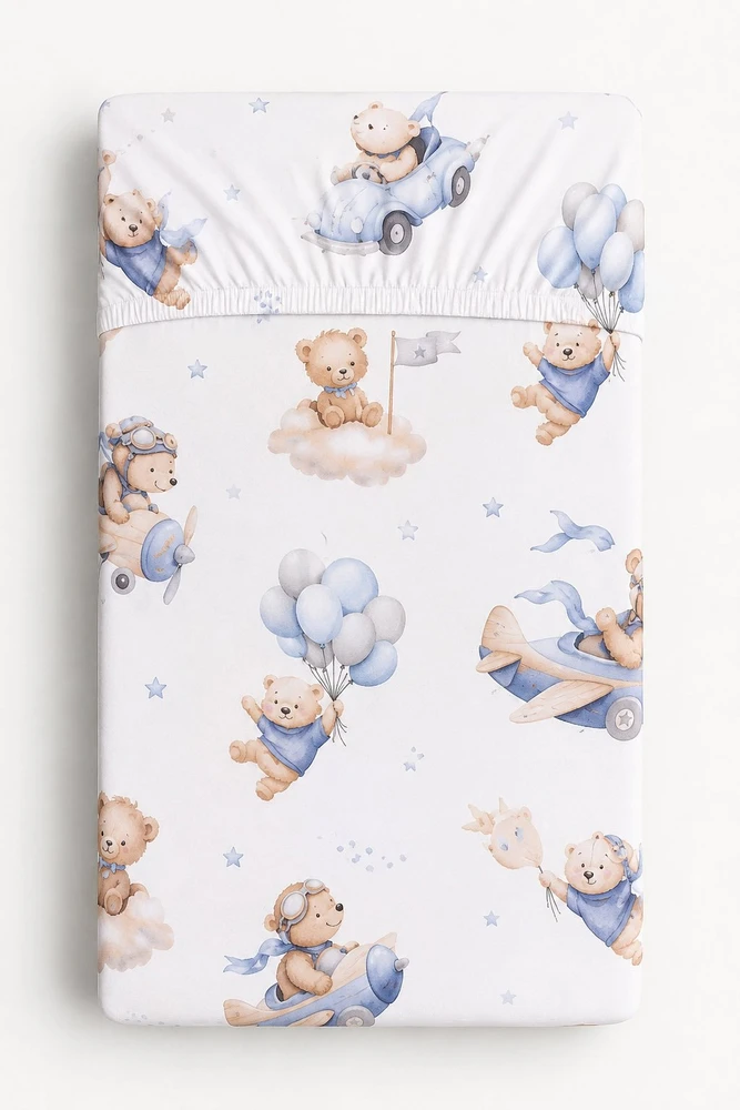Paklodė su guma kūdikio lovytei 120×60 cm Mėlyna Sky Bears