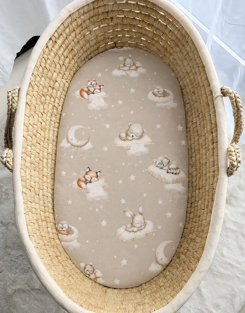 Paklodė su guma kūdikio vežimėliui ir Moses krepšio čiužiniui 75 × 35 cm My Sweet Baby Twinkle Woodland