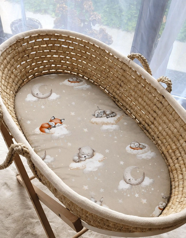 Paklodė su guma kūdikio vežimėliui ir Moses krepšio čiužiniui 75 × 35 cm My Sweet Baby Twinkle Woodland