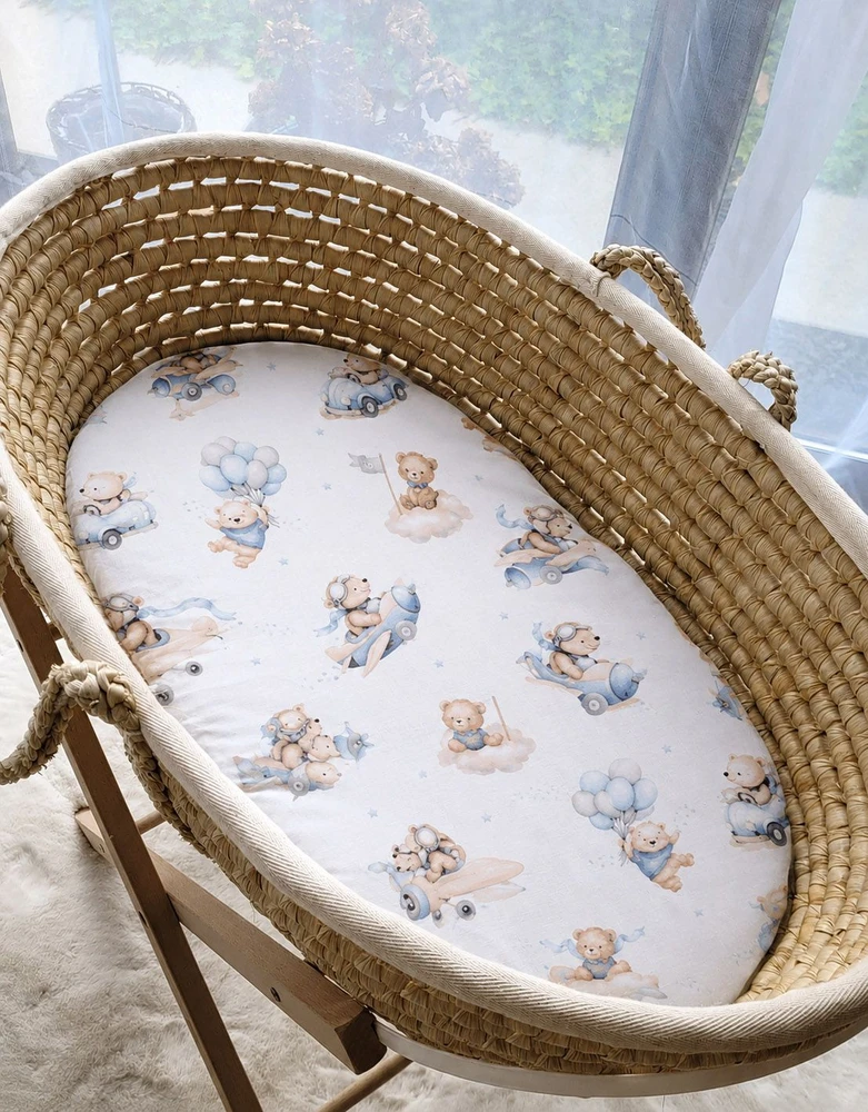 Paklodė su guma Moses krepšio čiužiniui 75 × 35 cm My Sweet Baby Mėlyna Sky Bears