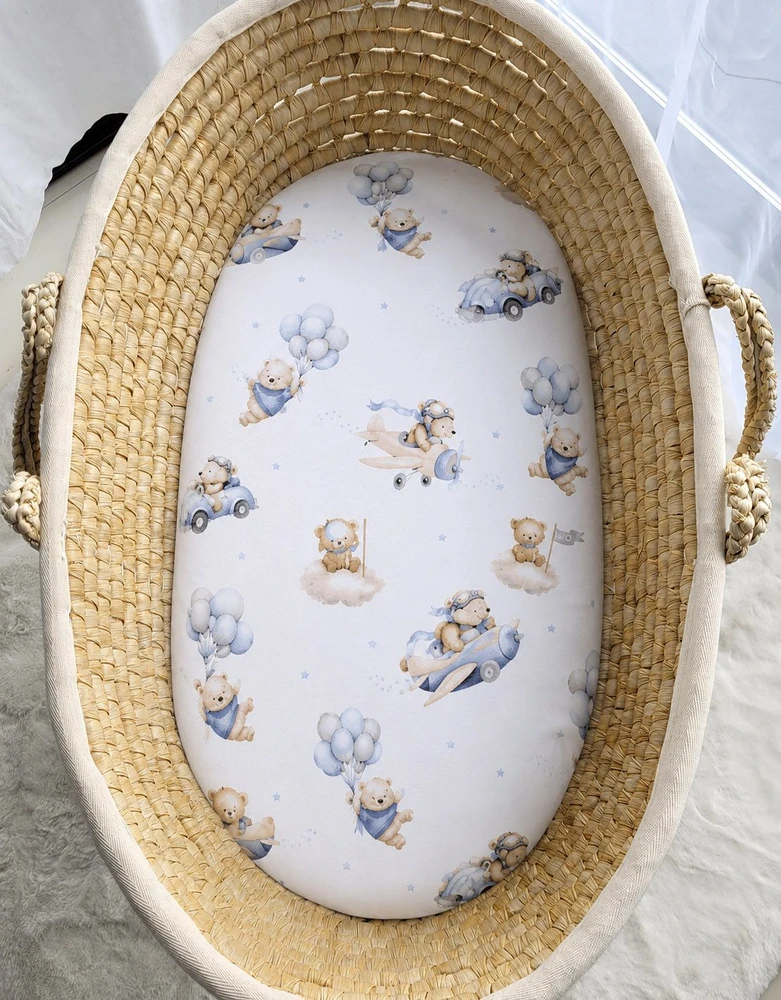 Paklodė su guma Moses krepšio čiužiniui 75 × 35 cm My Sweet Baby Mėlyna Sky Bears