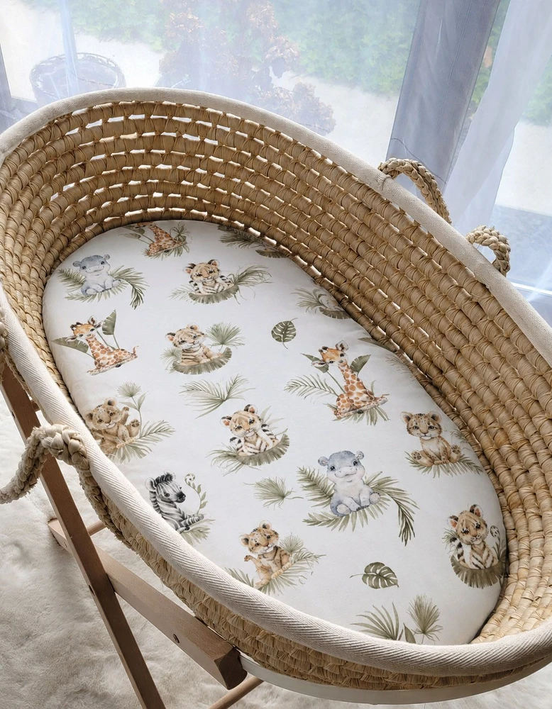 Paklodė su guma Moses krepšiui ir lopšiui 75 × 35 cm My Sweet Baby Little Safari