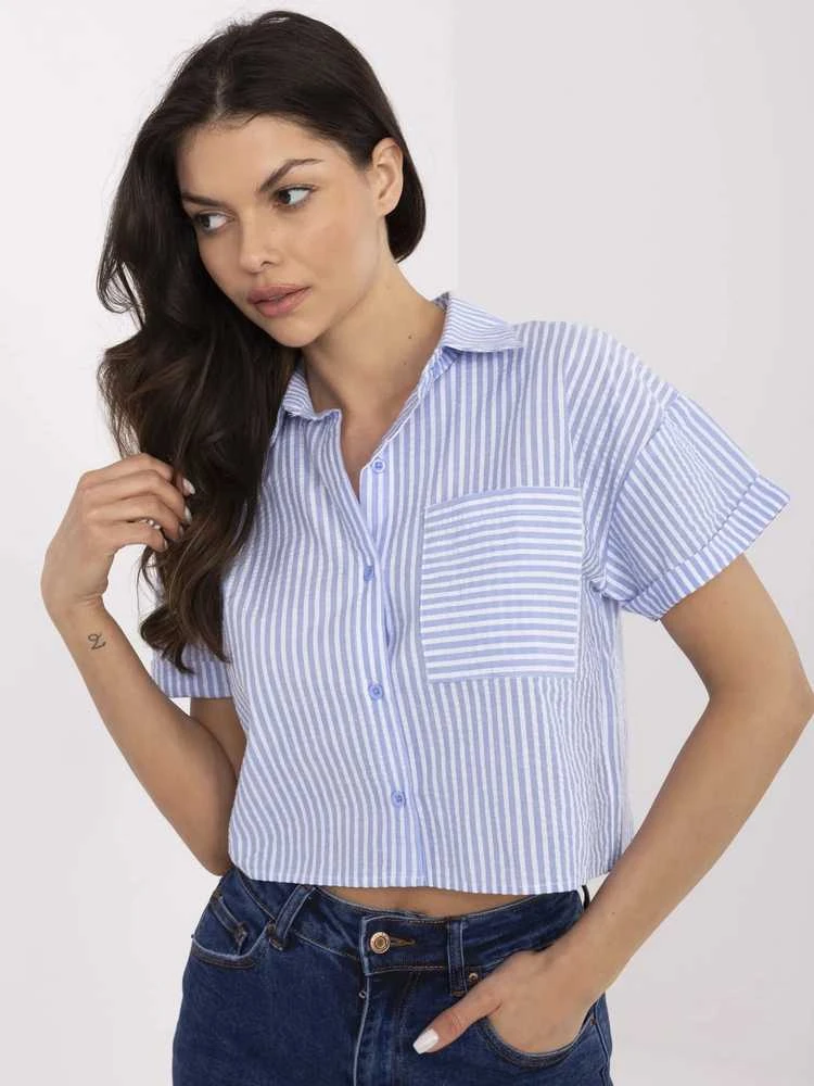 Palaidinė balta su mėlynais raštais