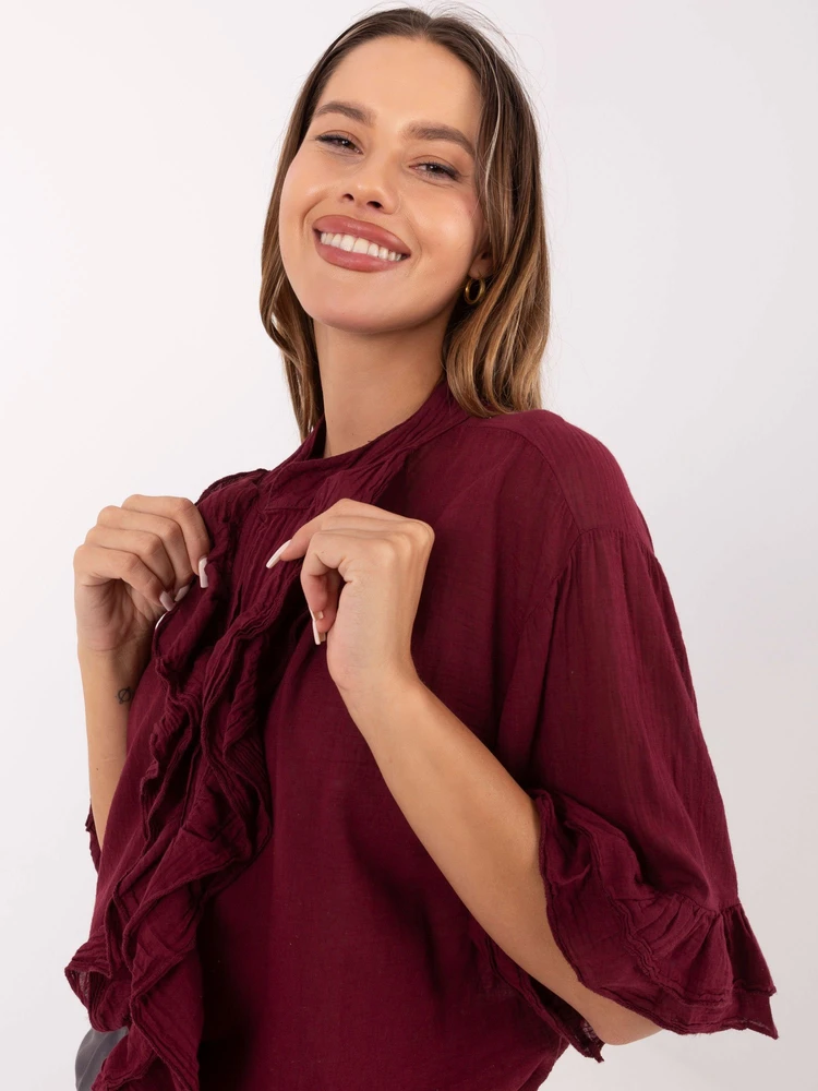 Palaidinė bordo spalvos su raukiniais rankovėmis kasdienai MI-KS-92224.95