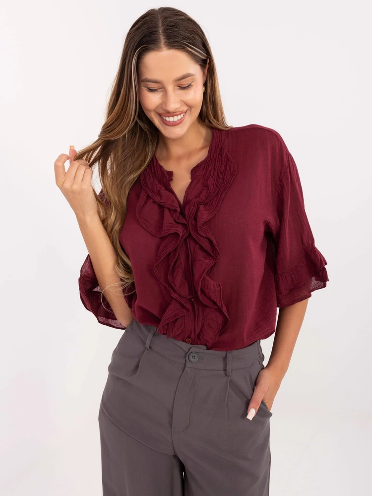 Palaidinė bordo spalvos su raukiniais rankovėmis kasdienai MI-KS-92224.95