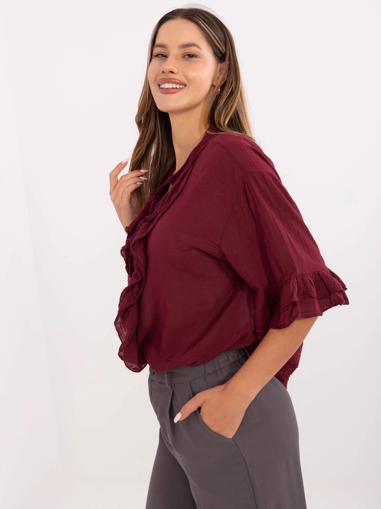 Palaidinė bordo spalvos su raukiniais rankovėmis kasdienai MI-KS-92224.95