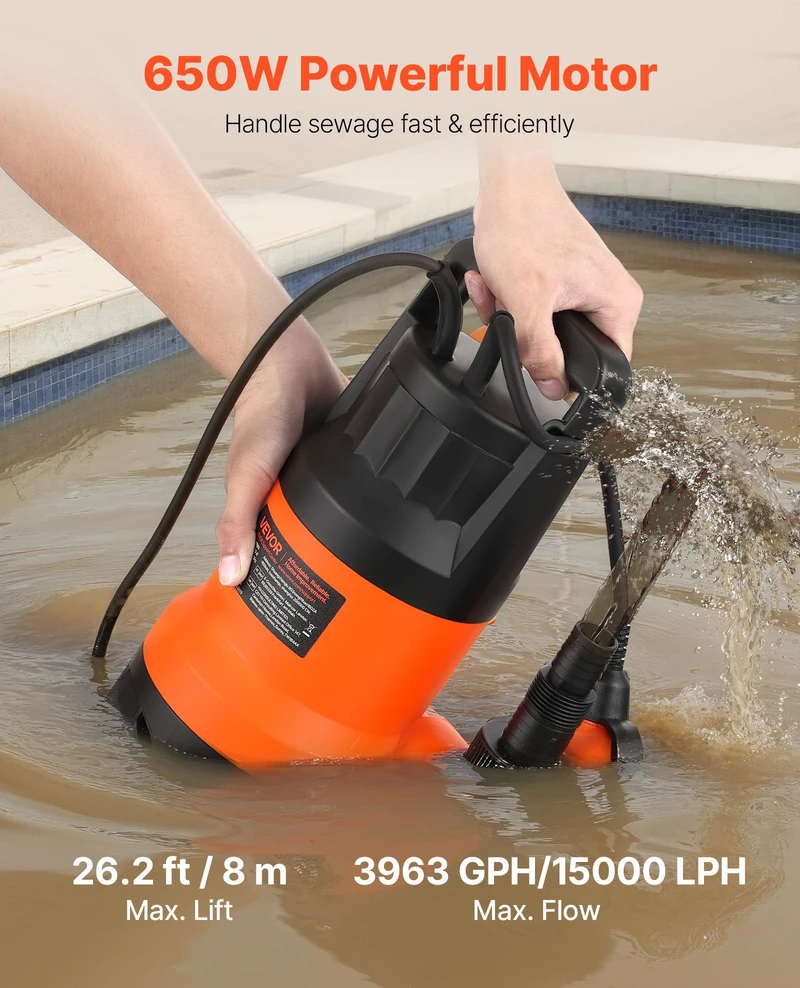 VEVOR 650W panardinamas siurblys baseinams ir sodams