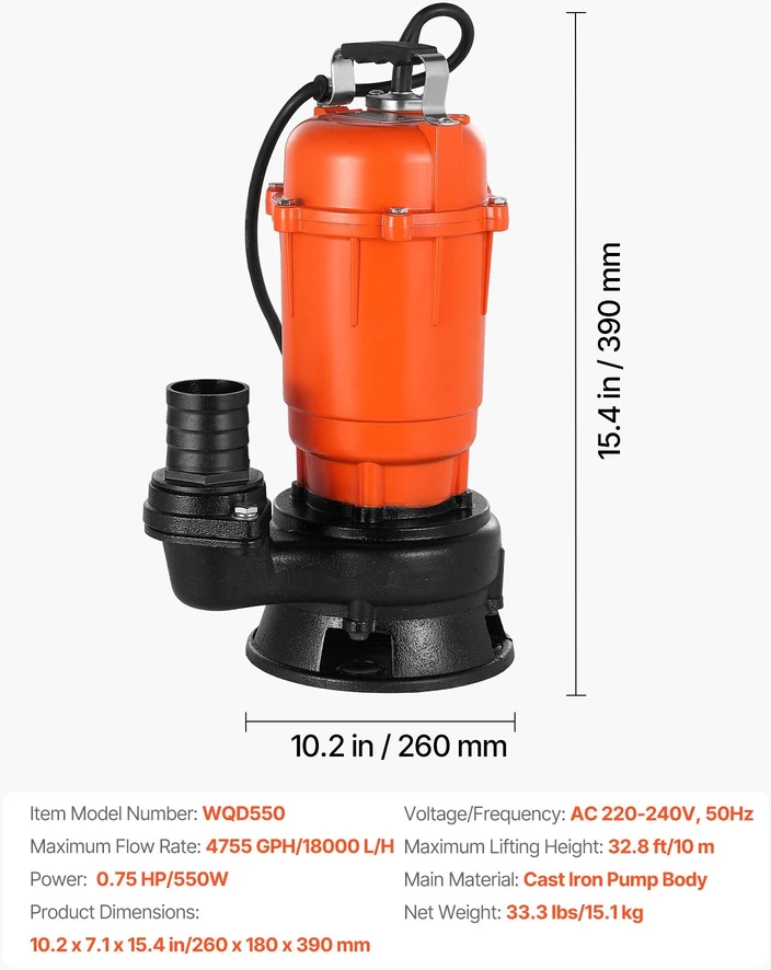 VEVOR 550W panardinamasis šiukšlių siurblys