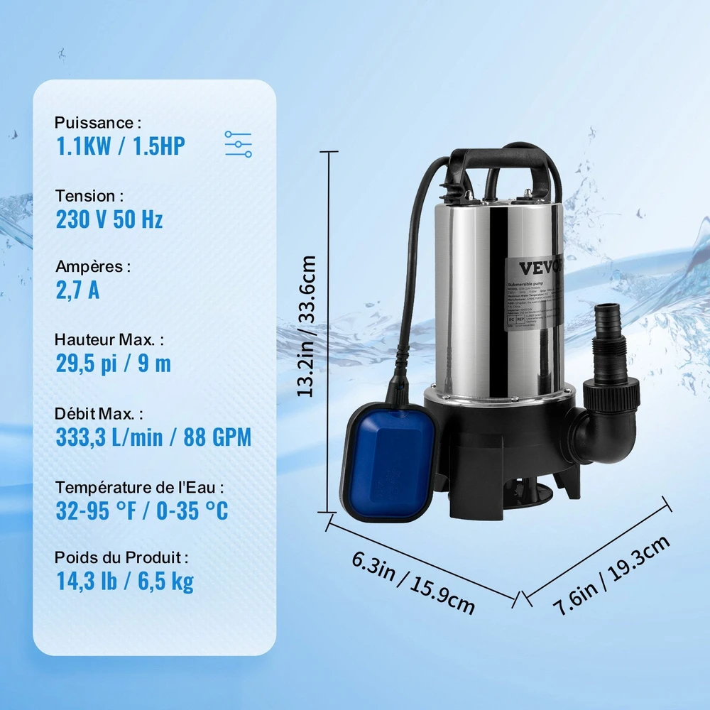 VEVOR Panardinamas vandens siurblys 1100W, 20,000 l/h