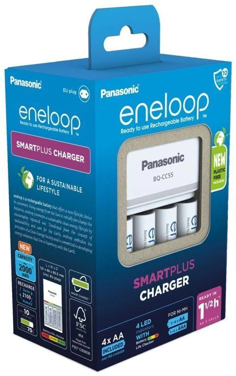 Ausinės PANASONIC SMARTPLUS įkroviklis + 4 x AA ENELOOP 2000 mAh
