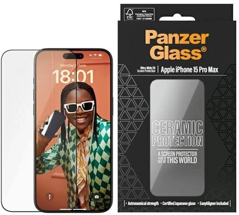 Panzer Glass PanzerGlass | Ekrano apsauga | Apple | iPhone 15 Pro Max | Stiklas, Keramika | Skaidrus | Itin platus pritaikymas w. EasyAligner