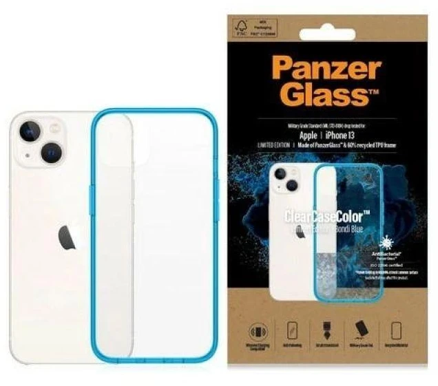 Panzer Glass PanzerGlass Clearantibacterial Military Grade certificate Apple iPhone 13 / 14 / 15 - dėklas telefonui skaidrus ir mėlynos spalvos