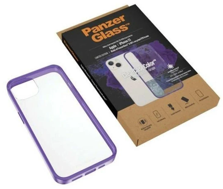 Panzer Glass PanzerGlass Clearantibacterial Military Grade certificate Apple iPhone 13 / 14 / 15 - dėklas telefonui skaidrus ir violetinės spalvos