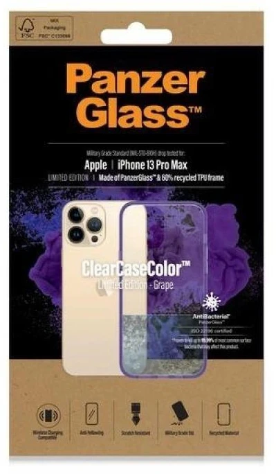 Panzer Glass PanzerGlass Clearantibacterial Military Grade certified Apple iPhone 13 Pro Max - dėklas telefonui skaidrus ir violetinės spalvos