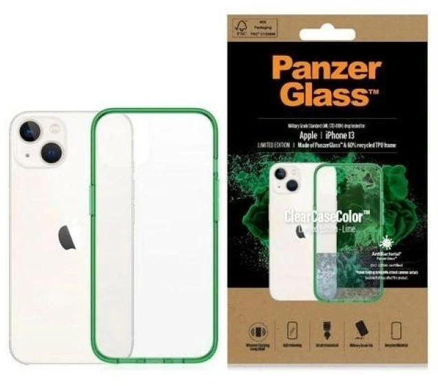 Panzer Glass PanzerGlass Clearantibacterial Military Grade certificate Apple iPhone 13 / 14 / 15 - dėklas telefonui skaidrus ir žalios spalvos