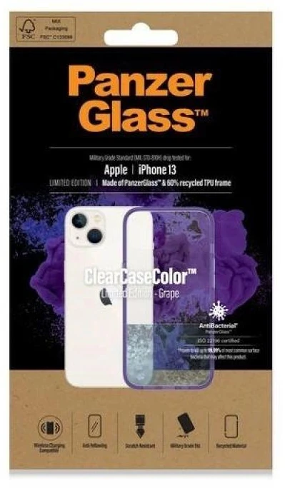 Panzer Glass PanzerGlass Clearantibacterial Military Grade certificate Apple iPhone 13 / 14 / 15 - dėklas telefonui skaidrus ir violetinės spalvos