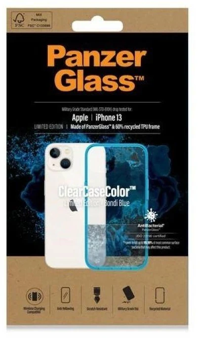 Panzer Glass PanzerGlass Clearantibacterial Military Grade certificate Apple iPhone 13 / 14 / 15 - dėklas telefonui skaidrus ir mėlynos spalvos