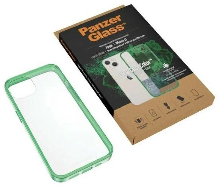 Panzer Glass PanzerGlass Clearantibacterial Military Grade certificate Apple iPhone 13 / 14 / 15 - dėklas telefonui skaidrus ir žalios spalvos