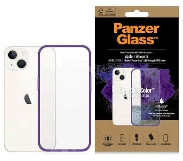 Panzer Glass PanzerGlass Clearantibacterial Military Grade certificate Apple iPhone 13 / 14 / 15 - dėklas telefonui skaidrus ir violetinės spalvos