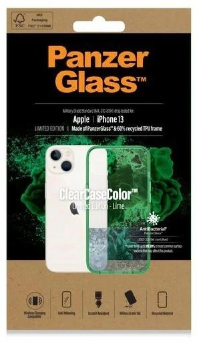 Panzer Glass PanzerGlass Clearantibacterial Military Grade certificate Apple iPhone 13 / 14 / 15 - dėklas telefonui skaidrus ir žalios spalvos
