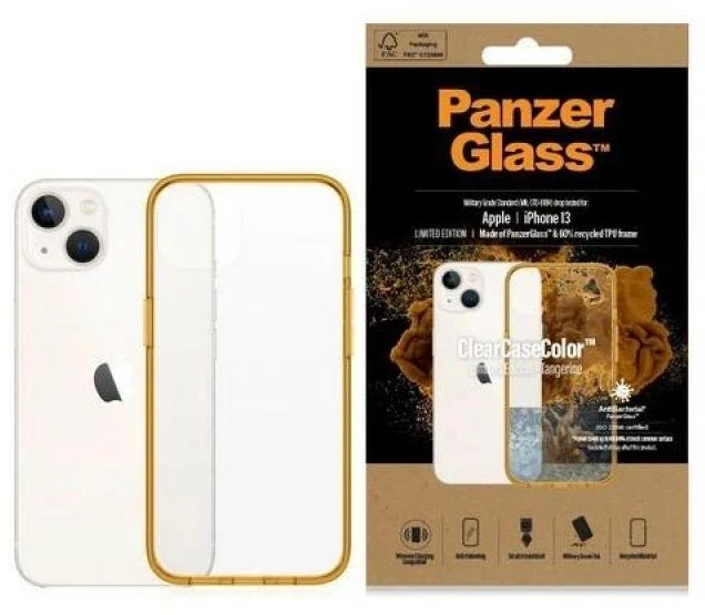 Panzer Glass PanzerGlass Clearantibacterial Military Grade certificate Apple iPhone 13 / 14 / 15 - dėklas telefonui skaidrus ir geltonos spalvos