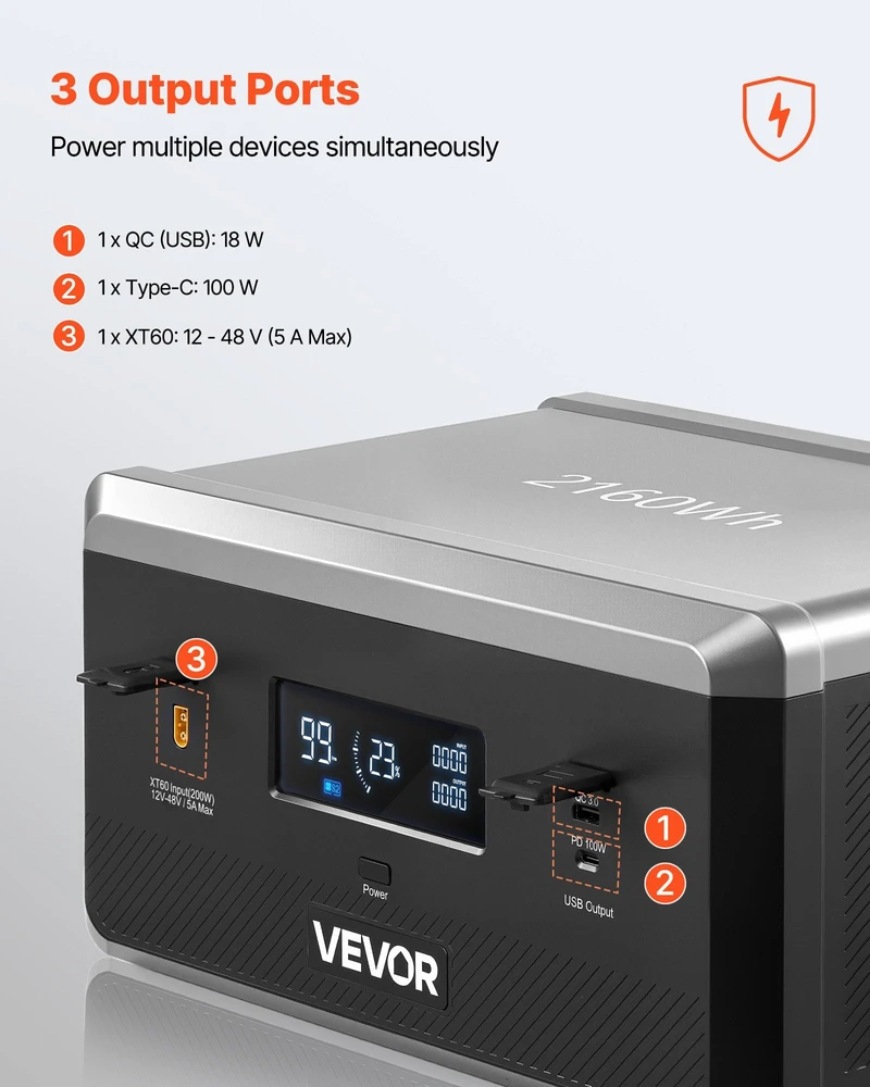 VEVOR Papildoma nešiojama elektrinė baterija, 2160Wh
