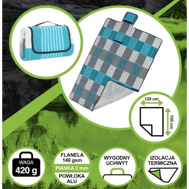 Enero Camp Paplūdimio ir pikniko kilimėlis su aliuminio danga 150x120 cm