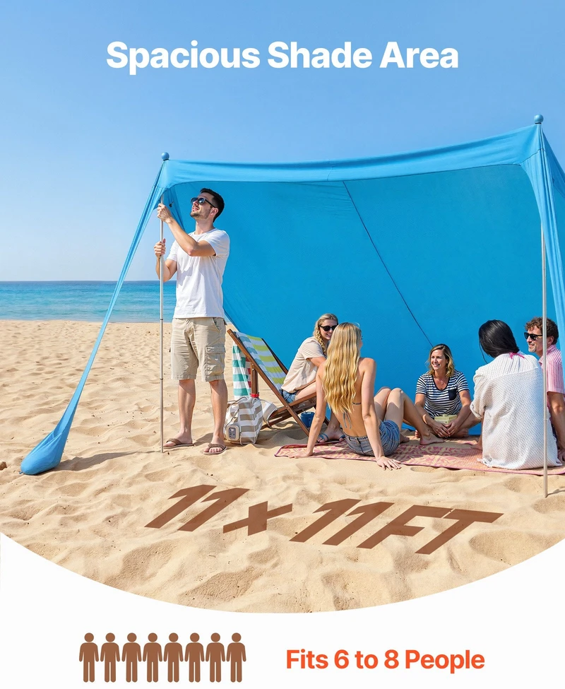 VEVOR Paplūdimio palapinė-stogelis nuo saulės (UPF50+), 3,4 x 3,4 m, Šviesiai mėlyna