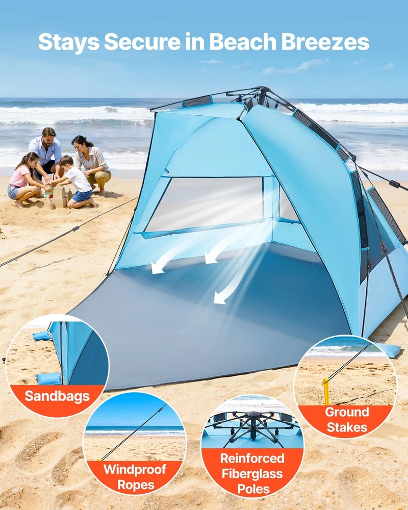 VEVOR Paplūdimio palapinė 4 asmenims, UV apsauga