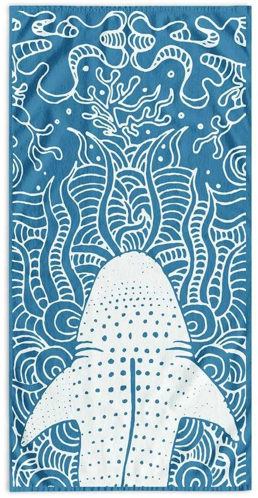 Paplūdimio rankšluostis 90 × 180 cm, mėlynos spalvos SHARK