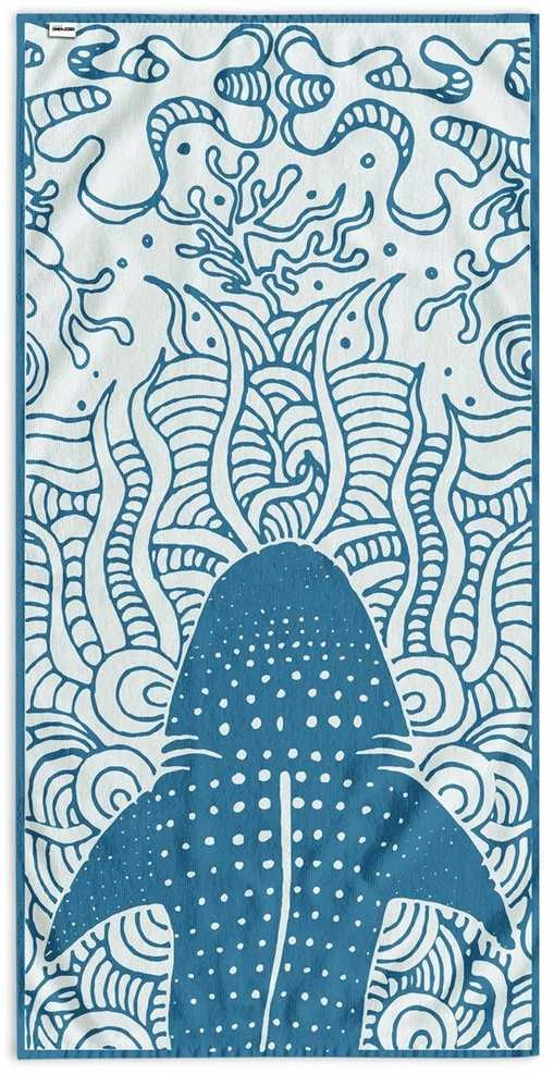 Paplūdimio rankšluostis 90 × 180 cm, mėlynos spalvos SHARK