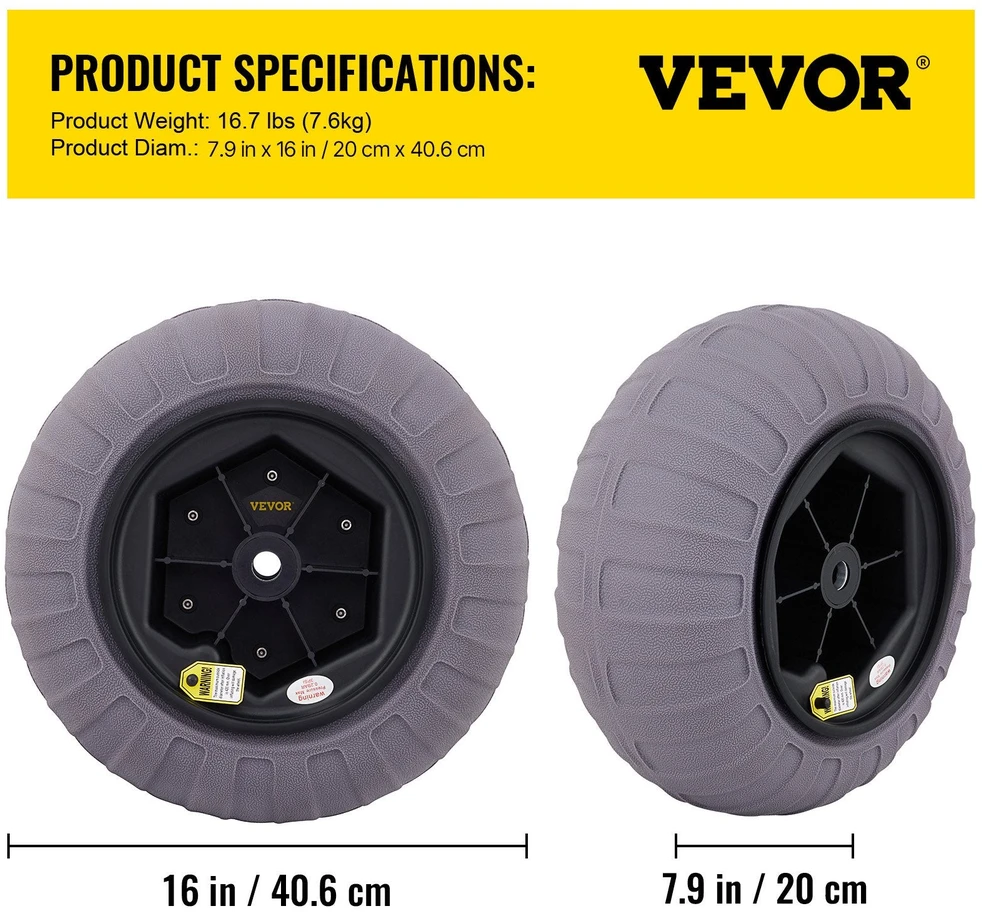 VEVOR paplūdimio vežimo ratai, 40 cm smėlio padangos