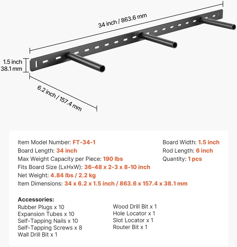 VEVOR Lentynos laikiklis 34 cm plaukiojantis