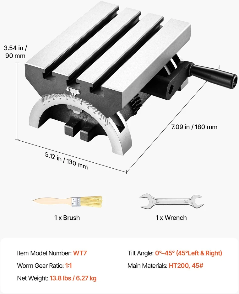 Pasukamas frezavimo stalas VEVOR WT7, 178 x 127 mm