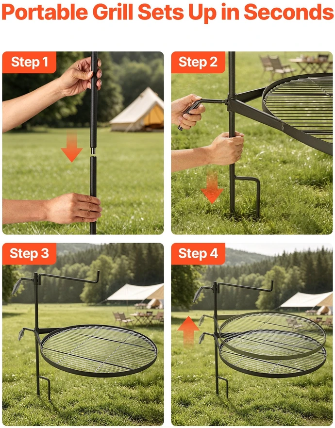 Pasukamos laužo grotelės VEVOR KJW001, 62 cm skersmens