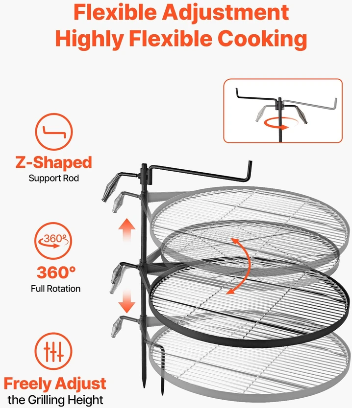 Pasukamos laužo grotelės VEVOR KJW001, 62 cm skersmens