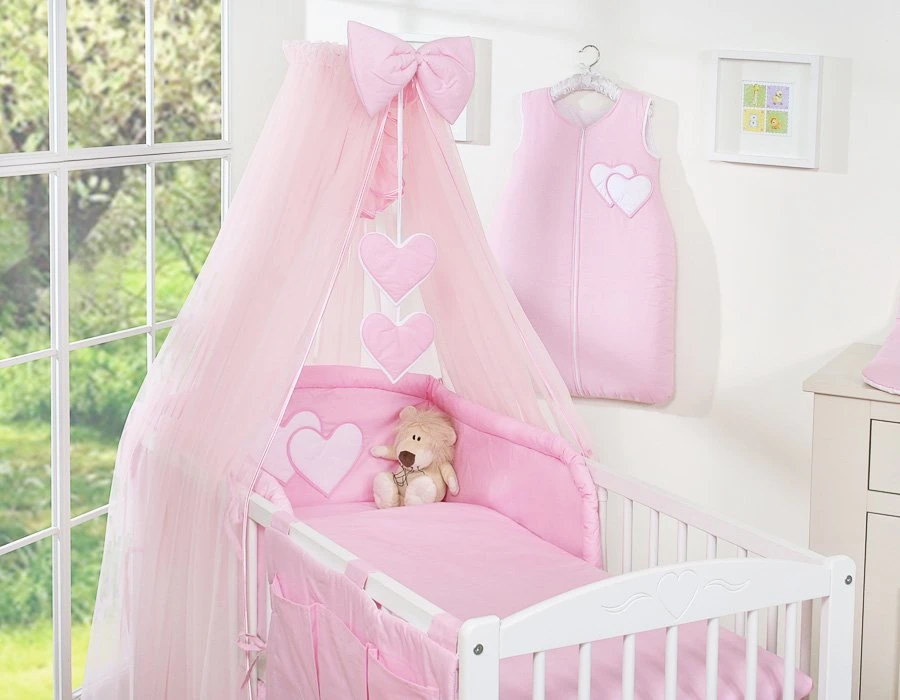 Patalynės komplektas su tinkleliu Hanging Hearts rožinis