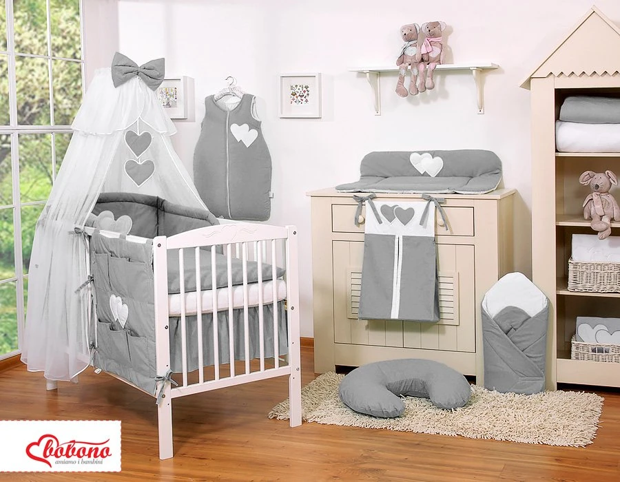 Patalynės komplektas su tinkleliu Hanging Hearts, antracito spalvos