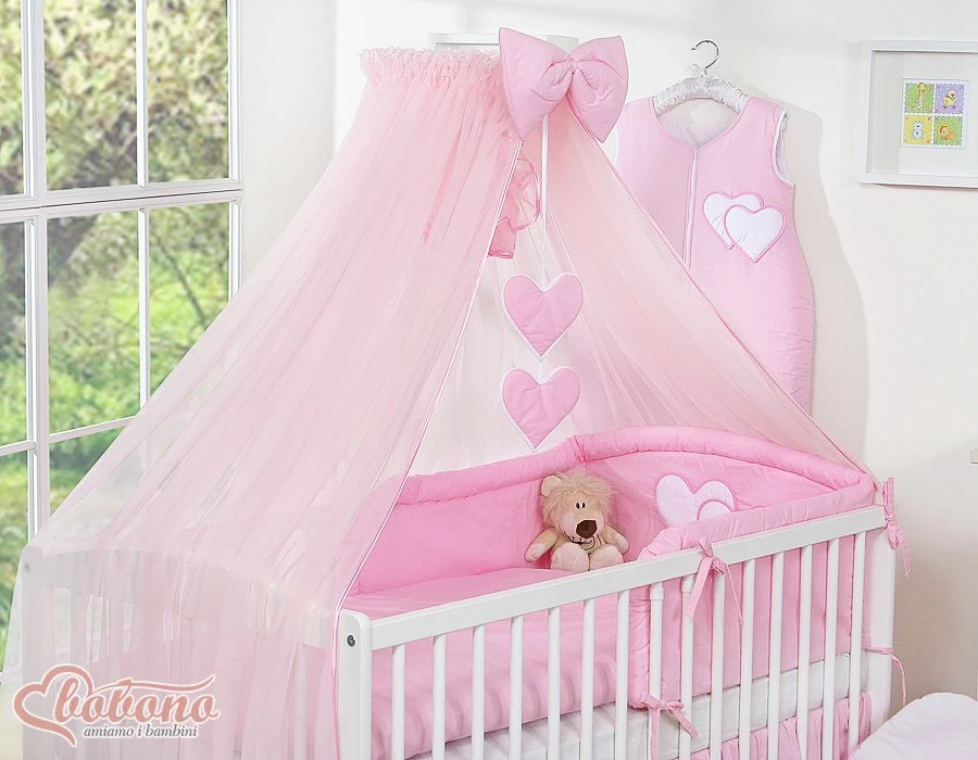 Patalynės komplektas su tinkleliu Hanging Hearts rožinis