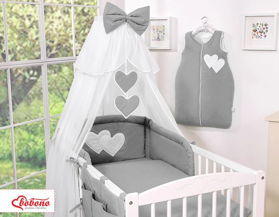 Patalynės komplektas su tinkleliu Hanging Hearts, antracito spalvos