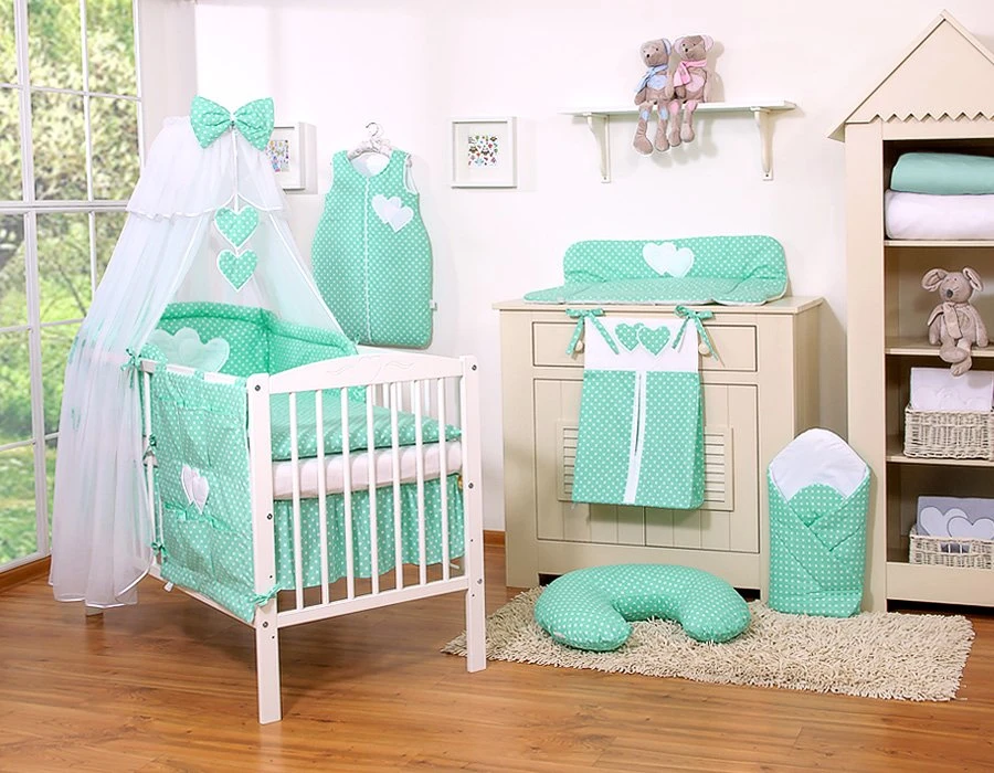 Patalynės komplektas su tinkleliu Hanging Hearts, mėtų spalvos