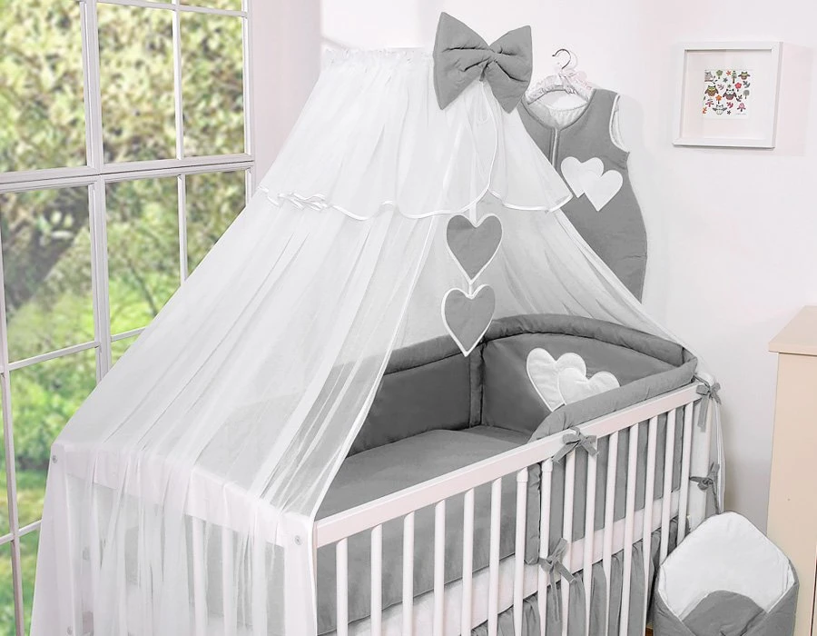 Patalynės komplektas su tinkleliu Hanging Hearts, antracito spalvos