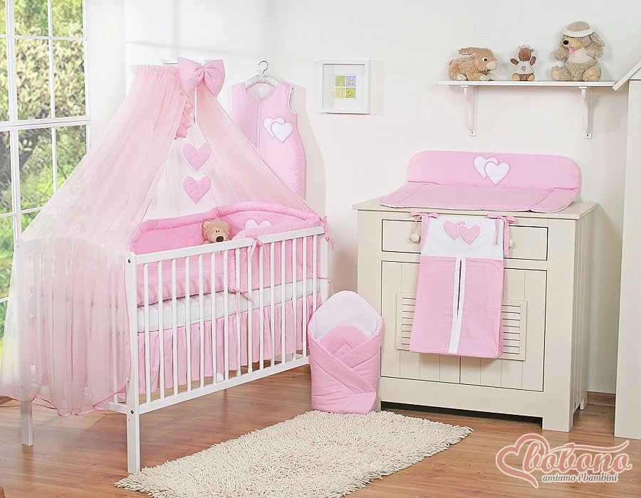 Patalynės komplektas su tinkleliu Hanging Hearts rožinis