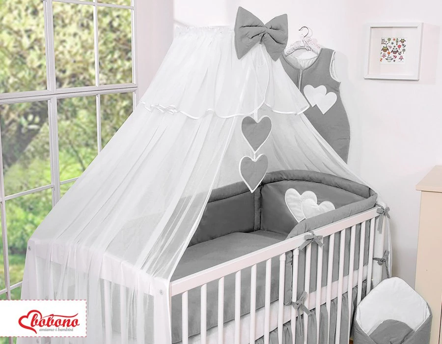 Patalynės komplektas su tinkleliu Hanging Hearts, antracito spalvos