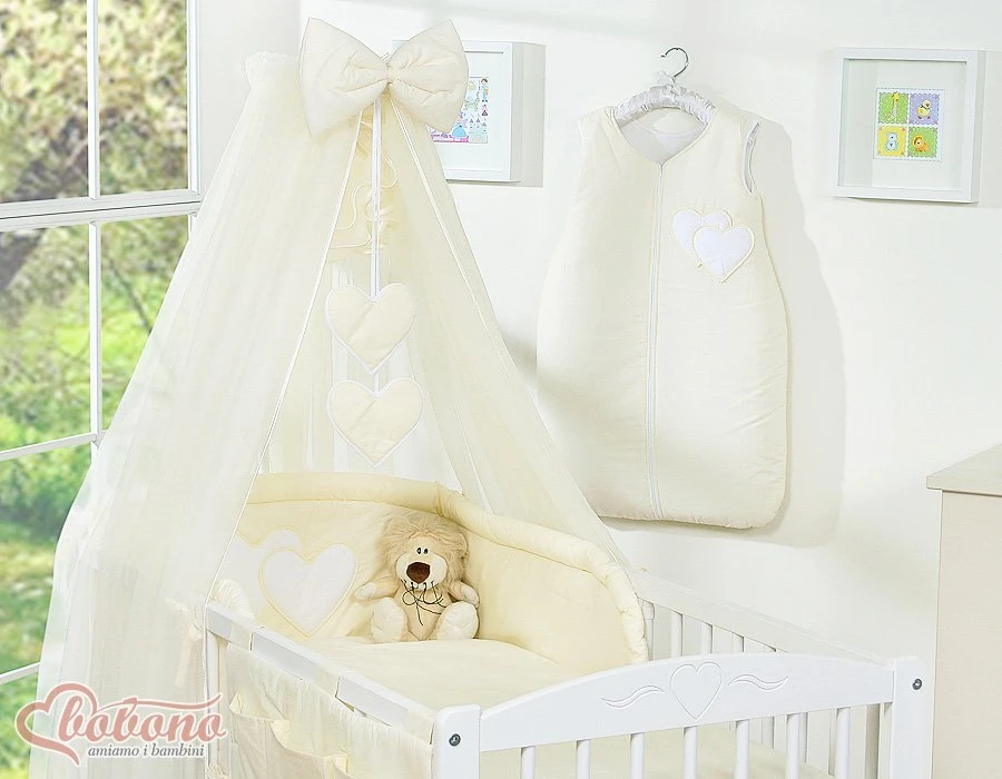 Patalynės komplektas su tinkleliu Hanging Hearts, kreminis