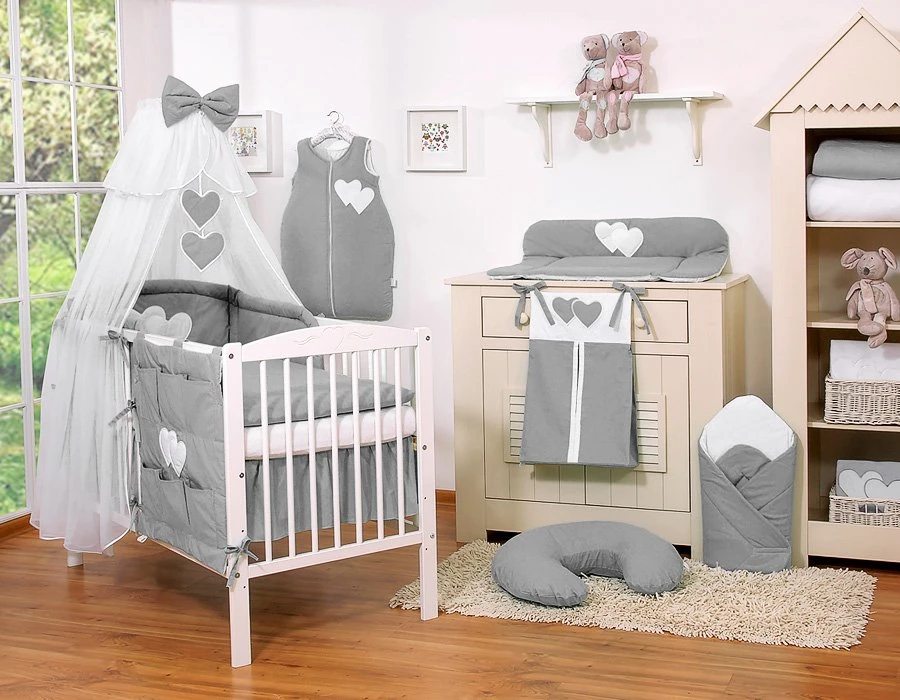 Patalynės komplektas su tinkleliu Hanging Hearts, antracito spalvos